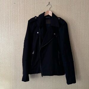 Black Cotton/Linen Moto Jacket​​​
